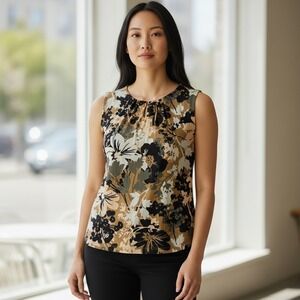 Calvin Klein Sleeveless Floral Print Pleated Neck Top Women's‎ Size L G G